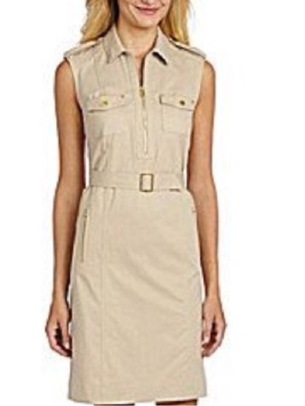 Jones New York Signature Twill Safari Khaki Sleeveless Dress Size 12